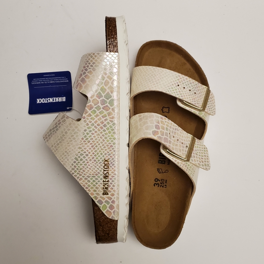 Birkenstock Arizona Shiny Snake Cream Sandals - Picture 4 of 6